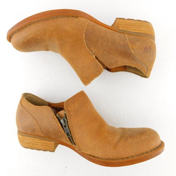 BORN Beige Brown Distressed Leather Ankle Booties 7 - Picture 4 of 8